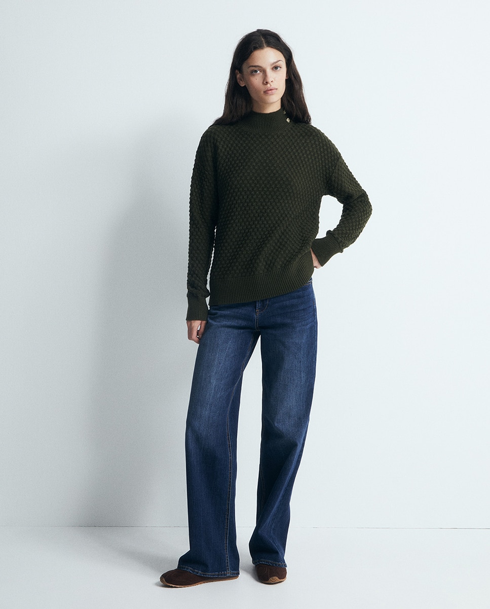 Camisola de malha com estrutura Verde-3