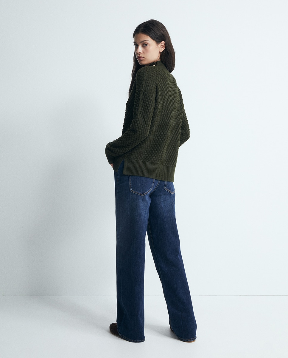 Camisola de malha com estrutura Verde-4