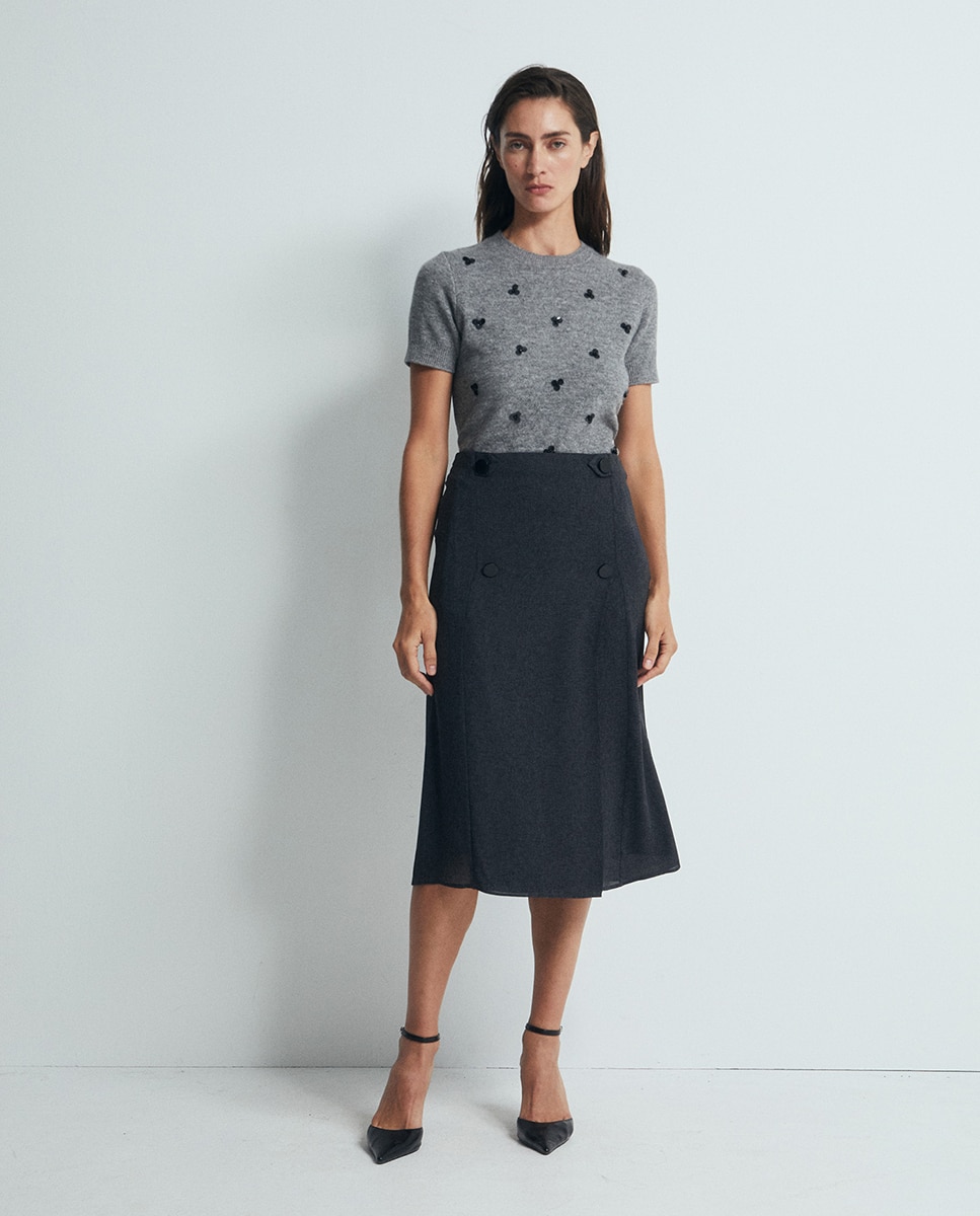 Camisola de Malha com Apliques Florais 820 Cinzento Médio-2