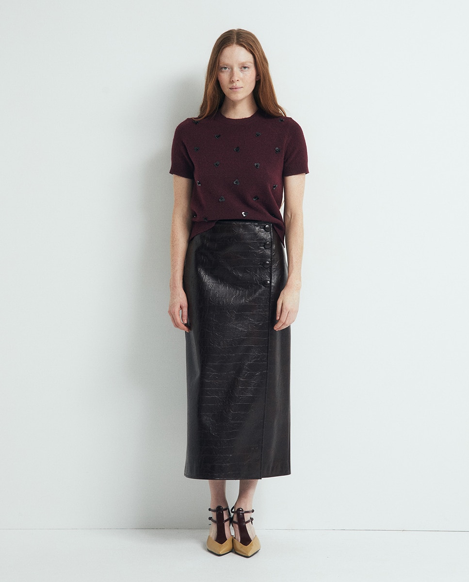 Camisola de Malha com Apliques Florais Bordeaux-3