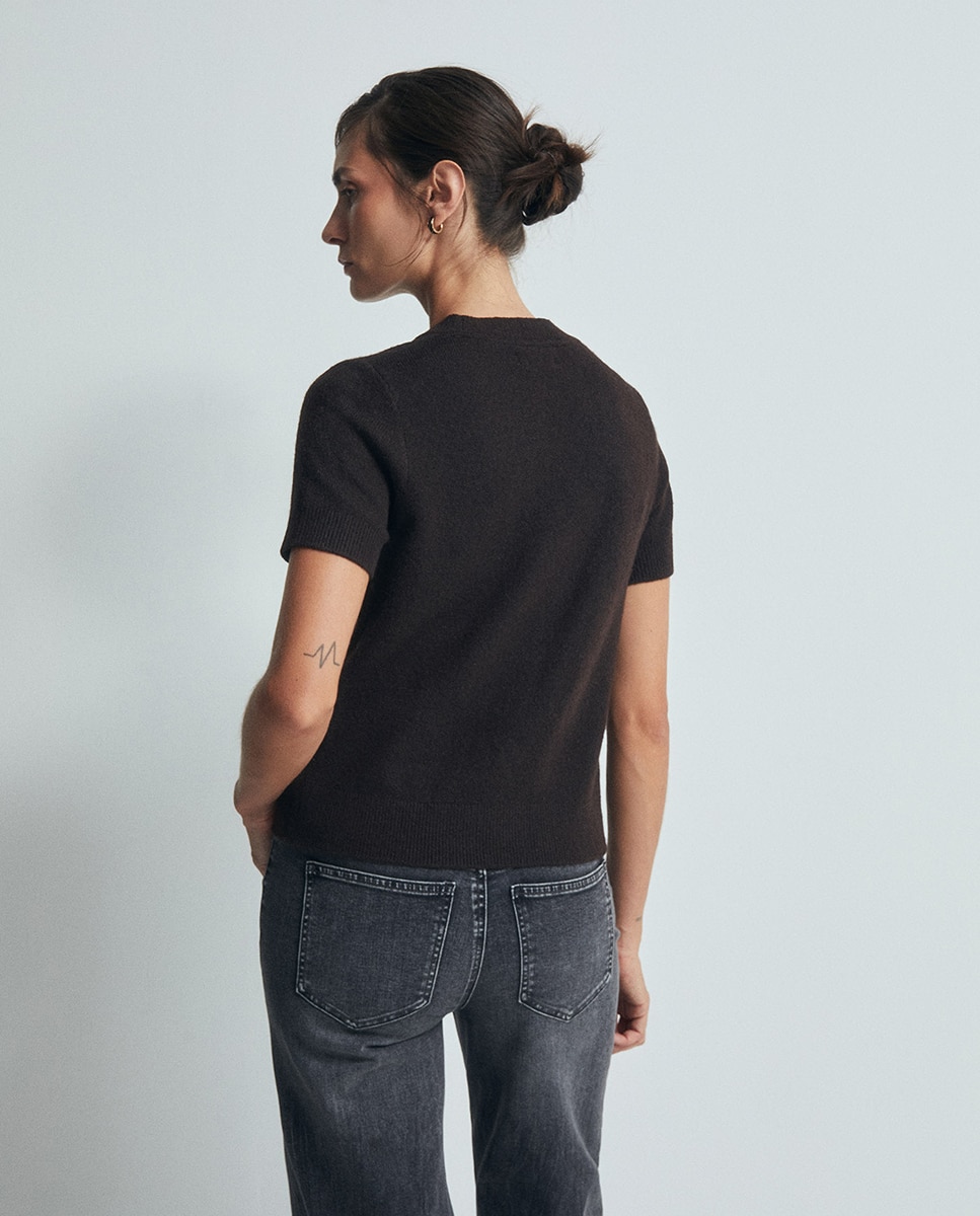 Camisola de Malha com Apliques Florais Chocolate-4
