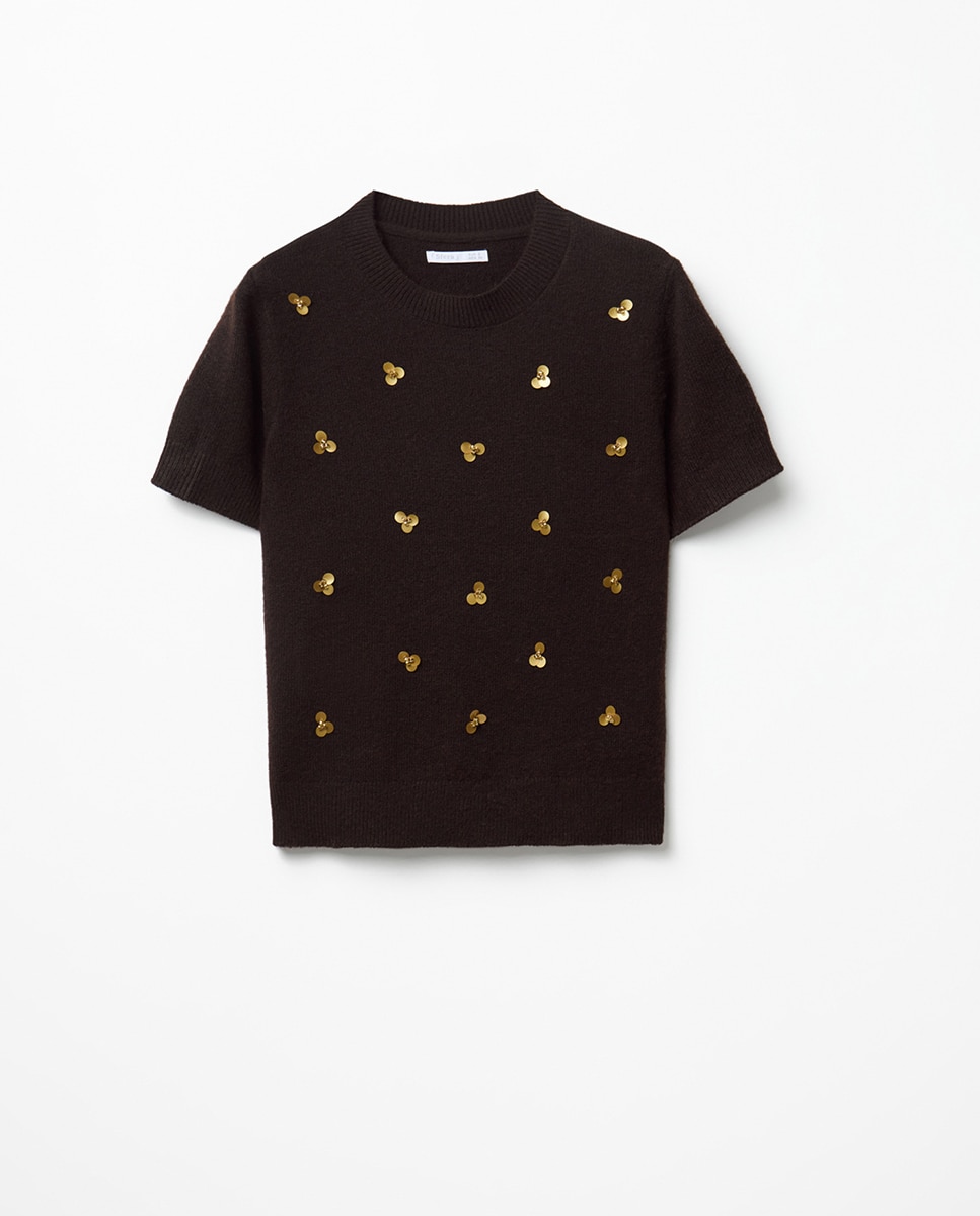 Camisola de Malha com Apliques Florais Chocolate-5