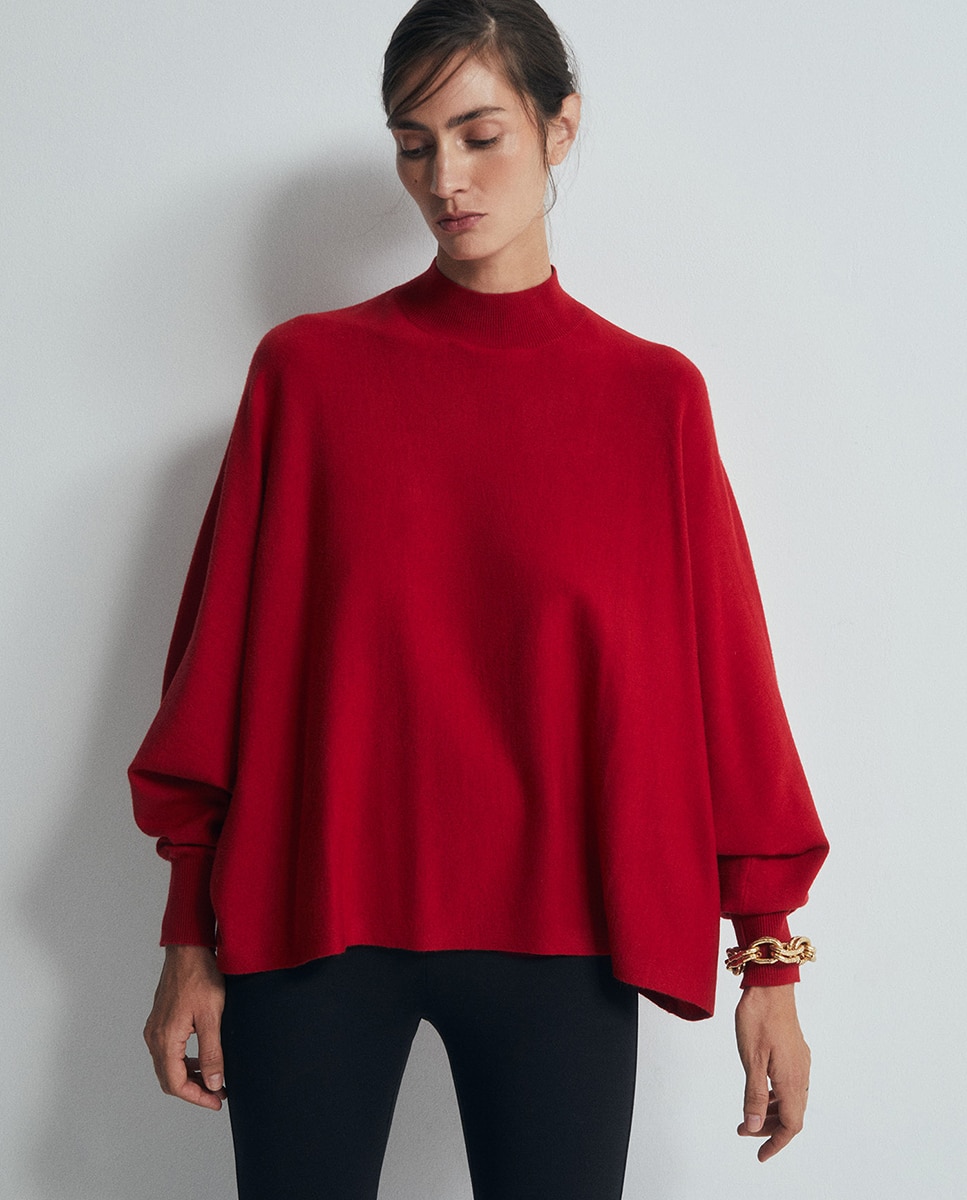 Imagem 0 de Camisola de Malha Tipo Poncho com Meia Gola