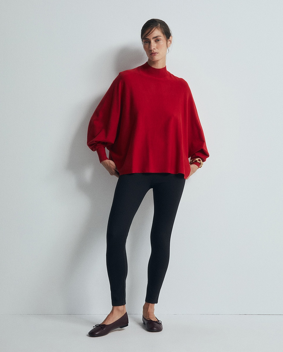 Camisola de Malha Tipo Poncho com Meia Gola 600 Vermelho-2