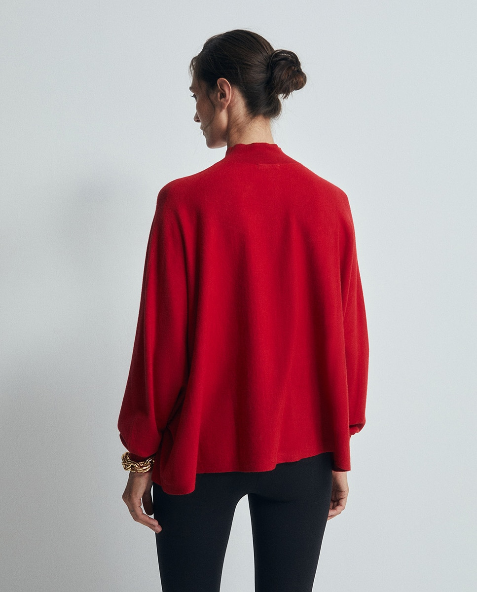 Camisola de Malha Tipo Poncho com Meia Gola 600 Vermelho-4