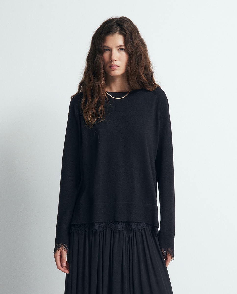 Jersey punto encaje - Sfera - Negro Negro-1