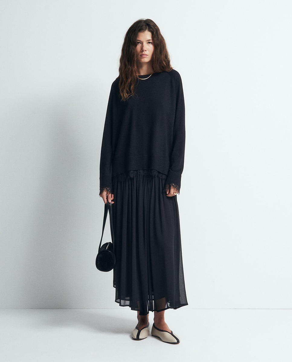 Jersey punto encaje - Sfera - Negro Negro-3