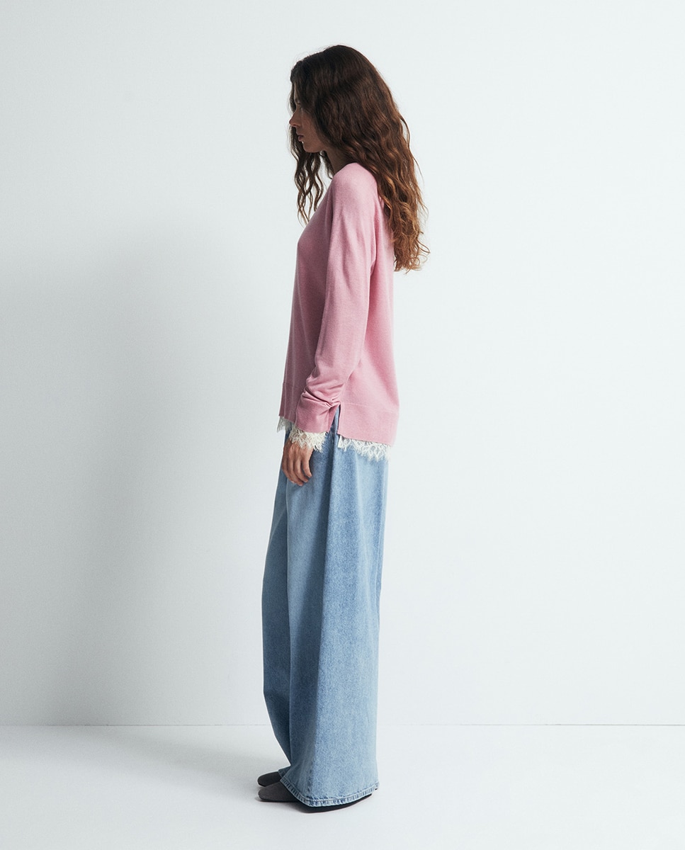 Camisola de malha com renda 200 Rosa-4