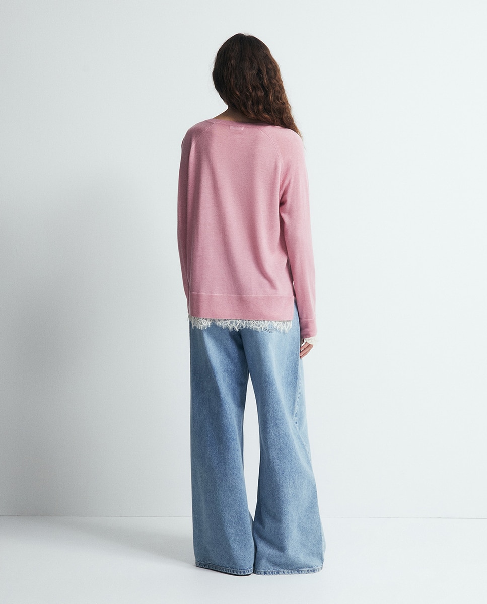 Camisola de malha com renda 200 Rosa-5