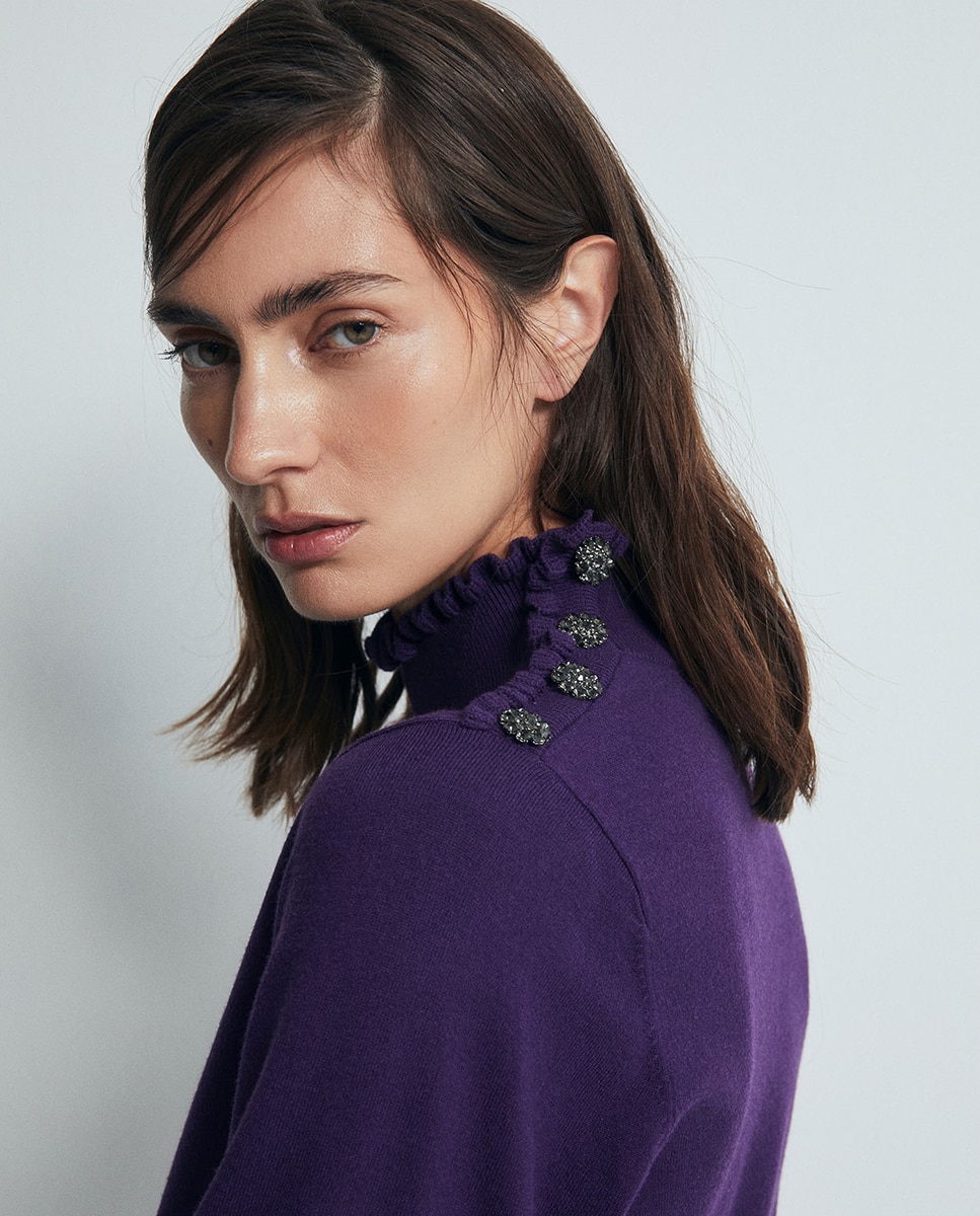 Camisola de Malha com Botões na Gola Roxo-2