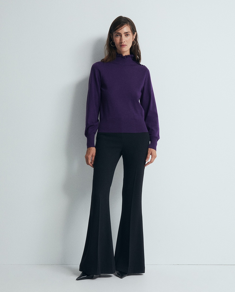 Camisola de Malha com Botões na Gola Roxo-3