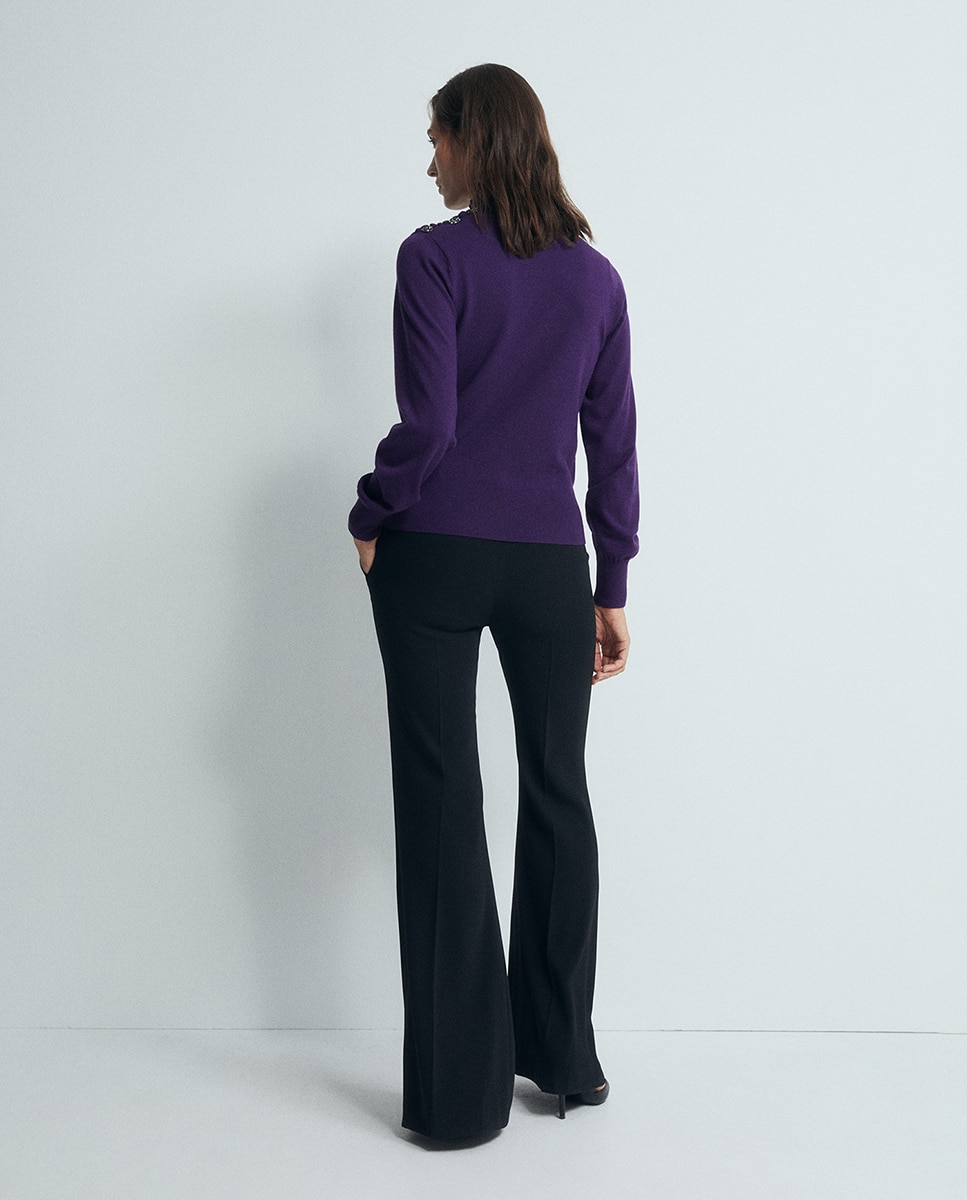 Camisola de Malha com Botões na Gola Roxo-4