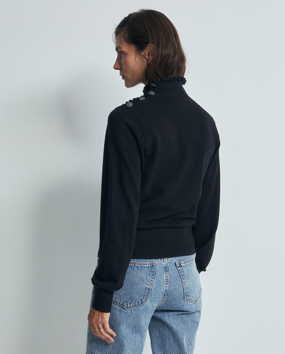 Camisola de Malha com Botões na Gola Preto-4