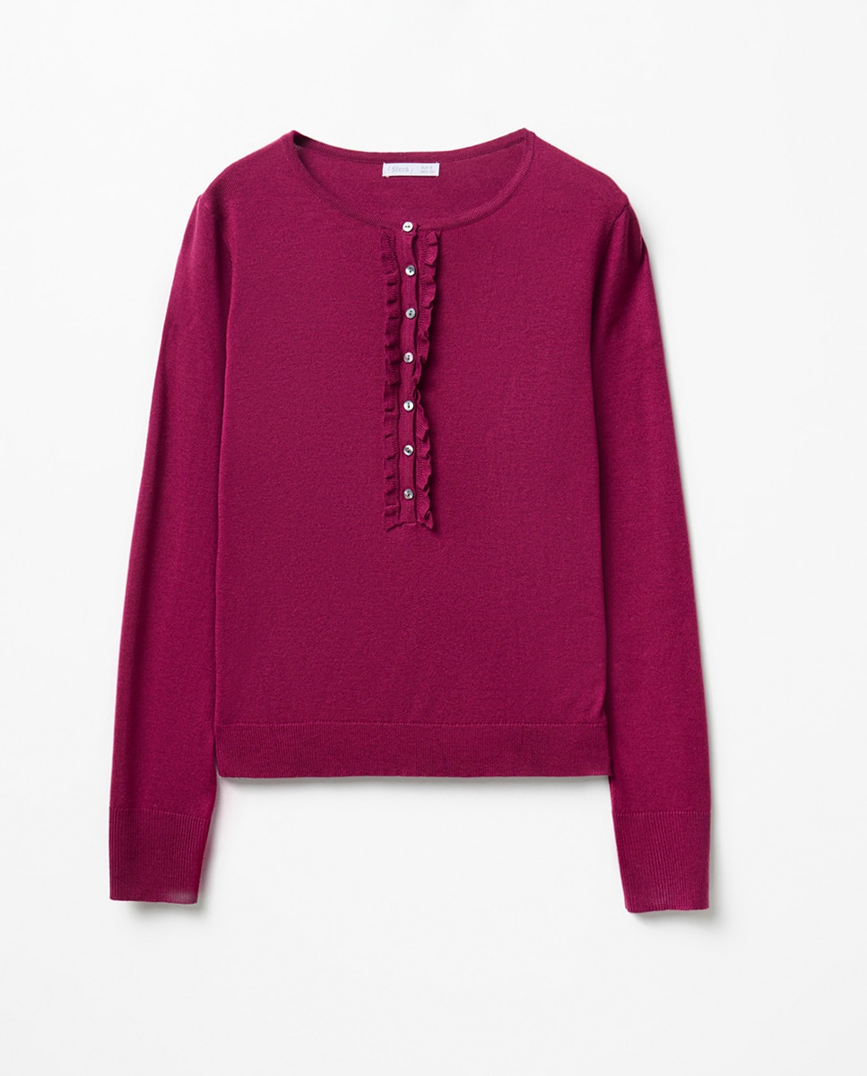Camisola de Malha com Gola Tipo Padeiro e Folhos Buganvília-5