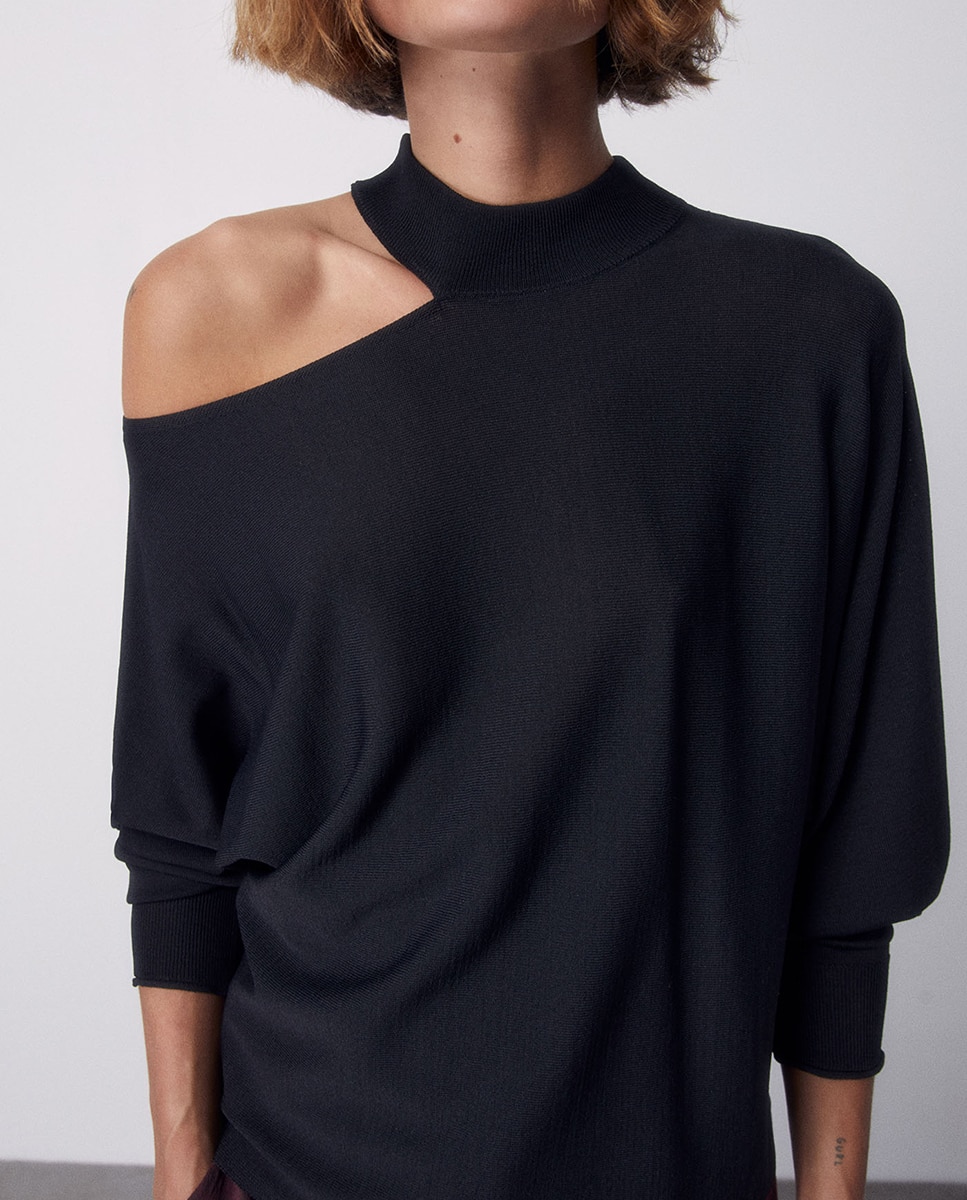 Imagen 3 de Jersey cuello perkins cut out - Sfera - Negro Negro