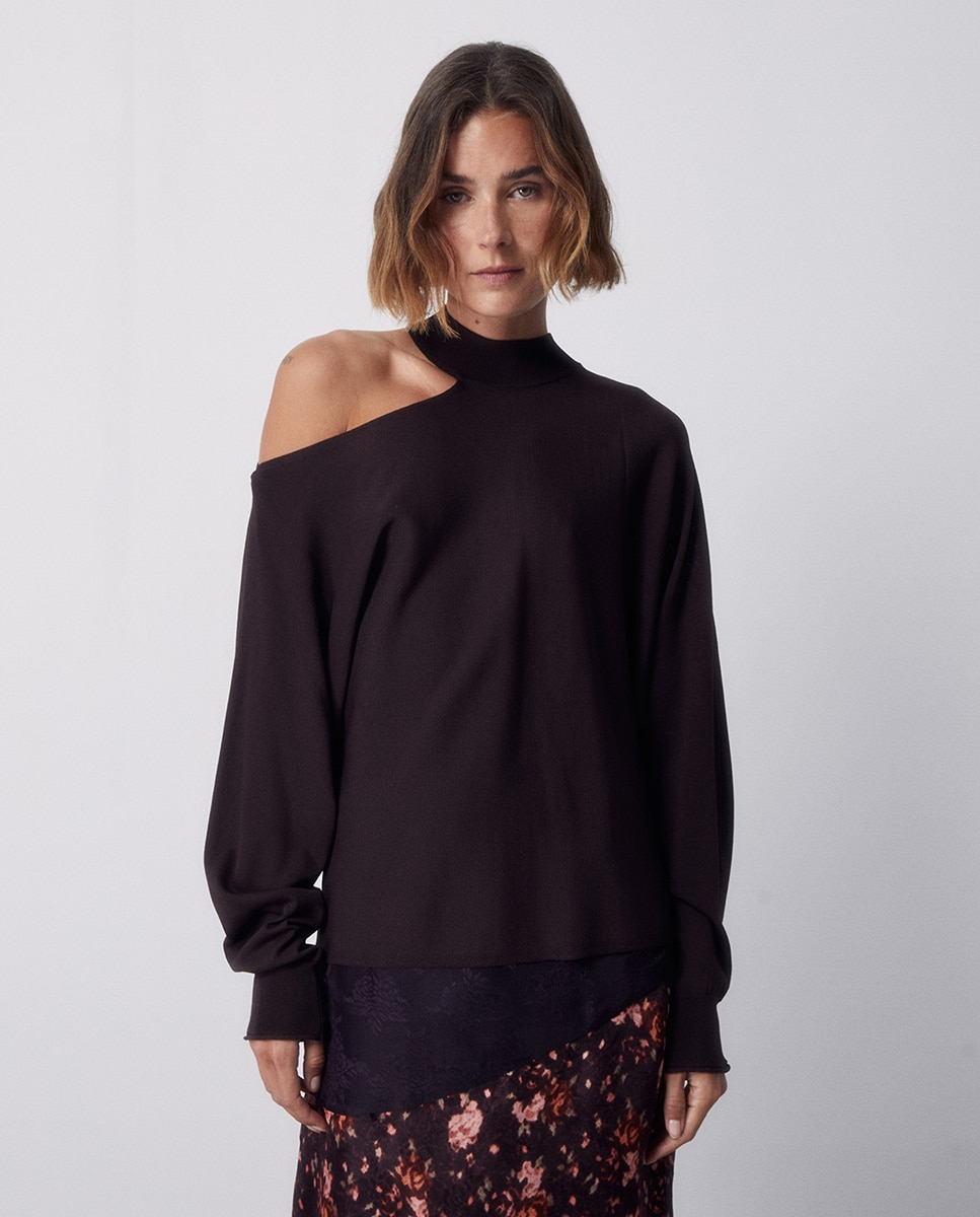 Imagem 1 de Camisola de Malha com Meia Gola e Cut Out