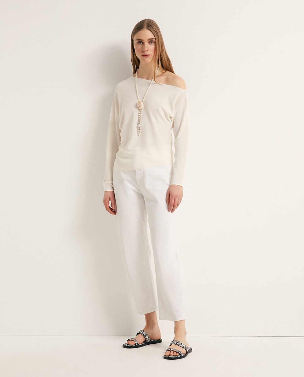 Camisola de malha assimétrica Cru-2