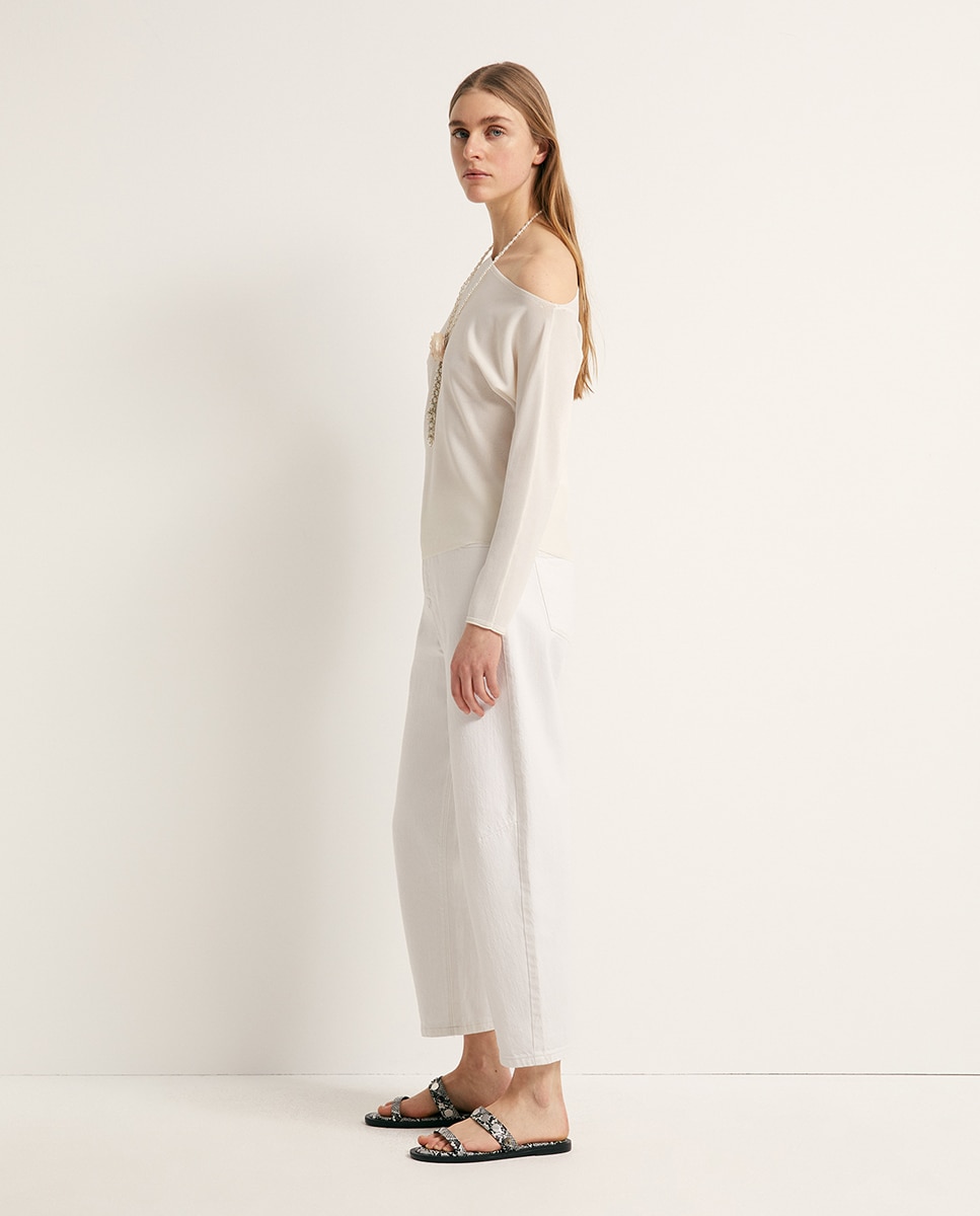 Camisola de malha assimétrica Cru-4