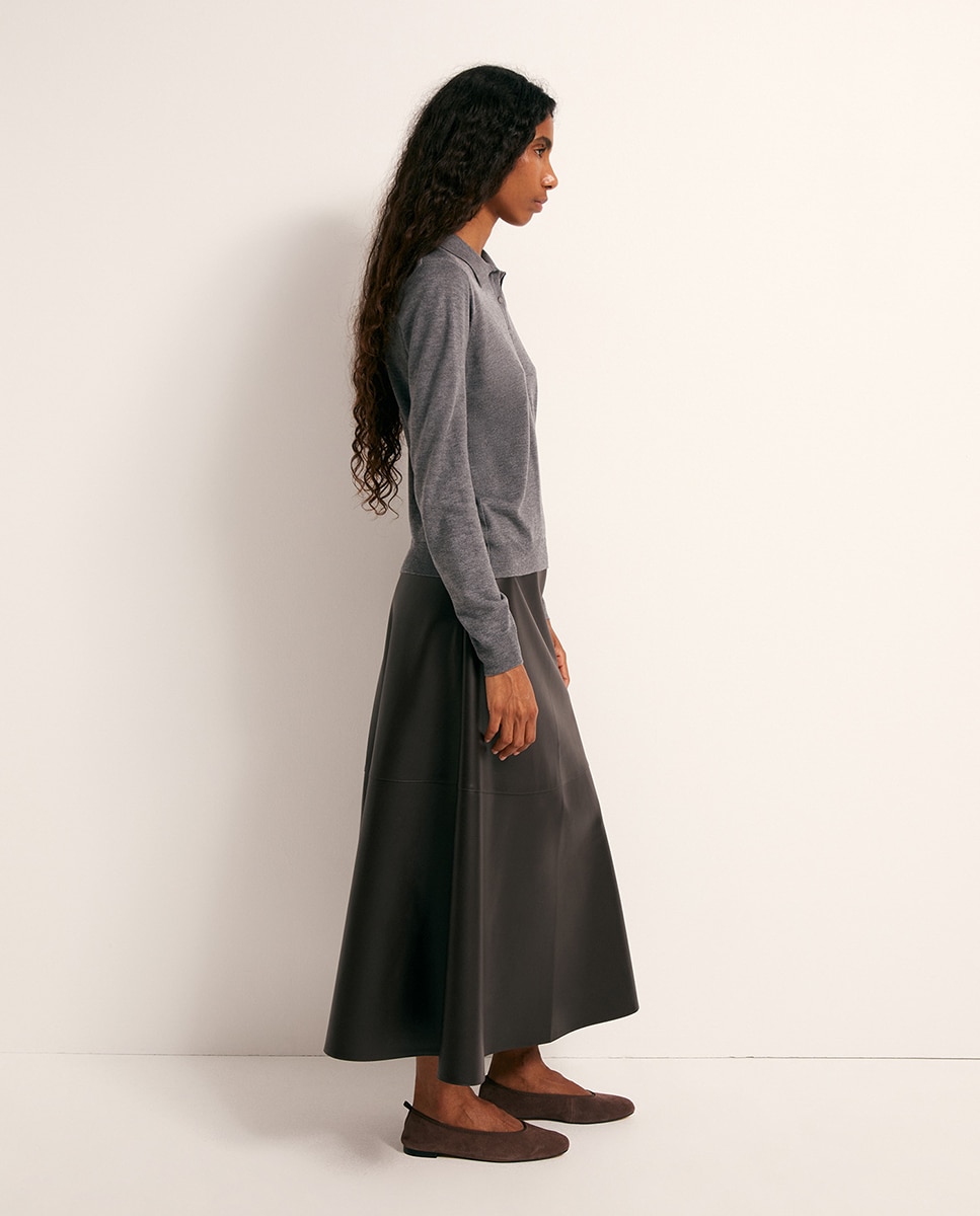 Camisola de malha com colarinho de pólo 820 Cinzento Médio-4