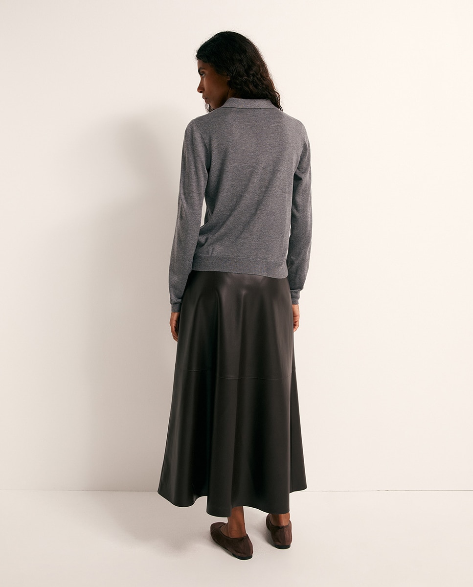 Camisola de malha com colarinho de pólo 820 Cinzento Médio-5