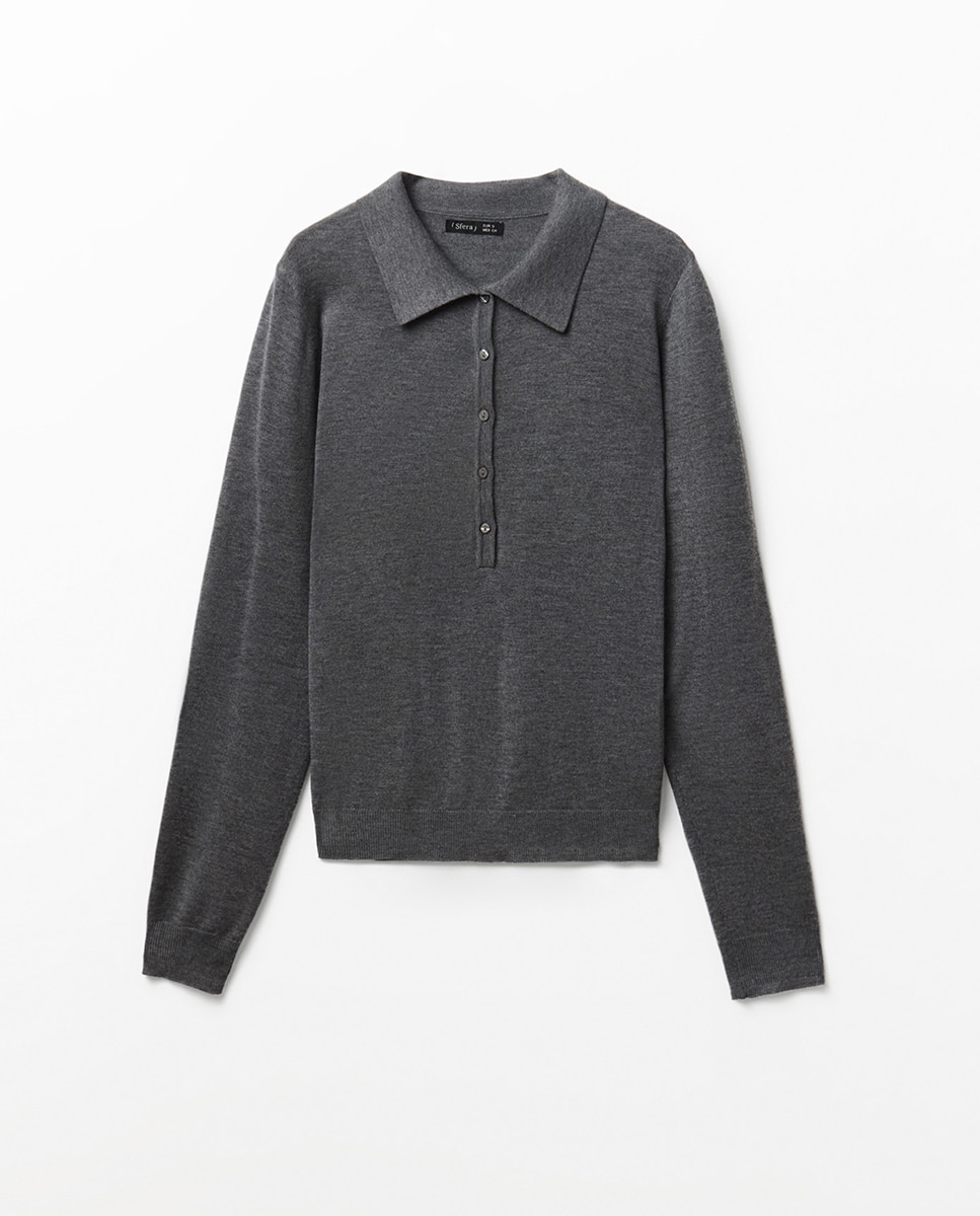 Camisola de malha com colarinho de pólo 820 Cinzento Médio-6