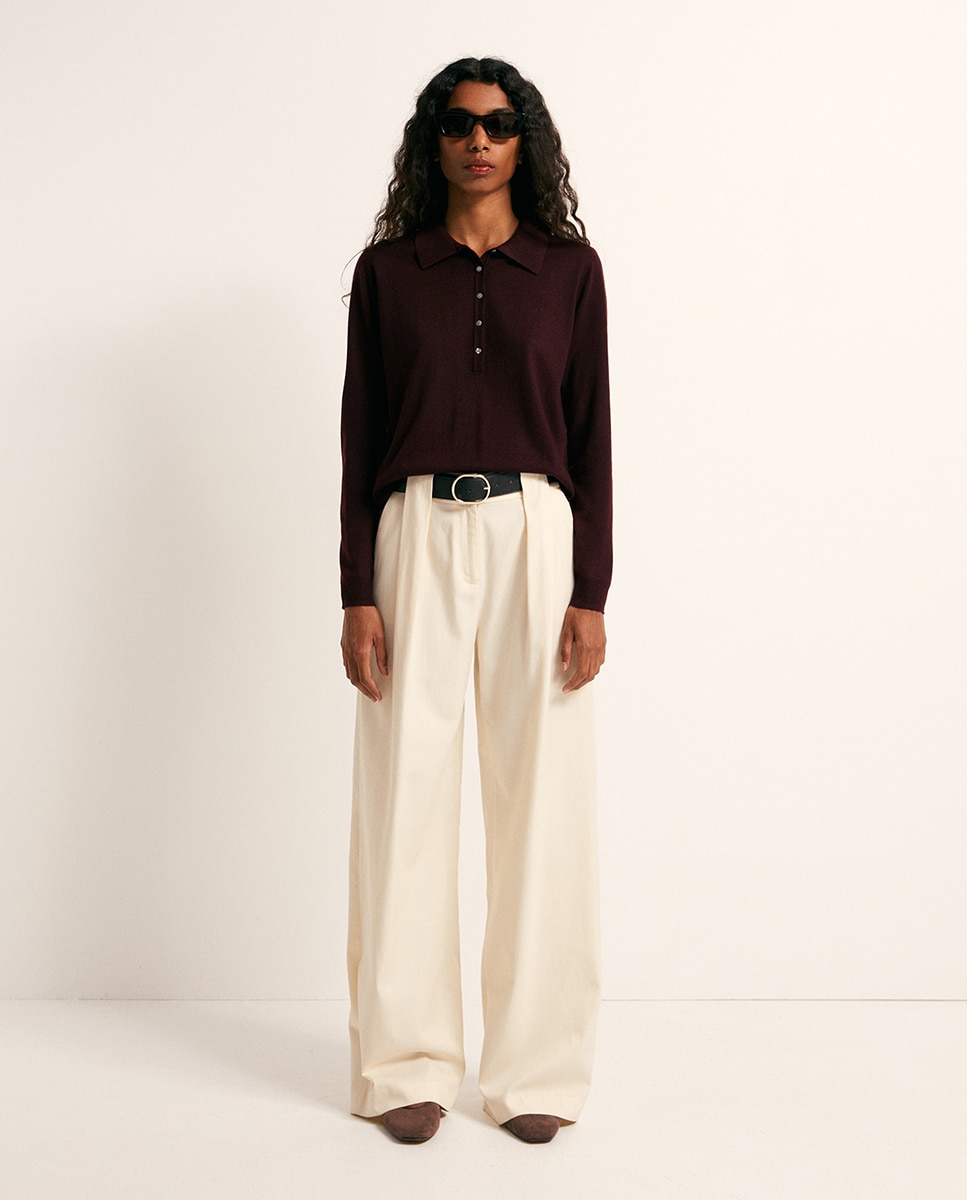 Camisola de malha com colarinho de pólo Bordeaux-2