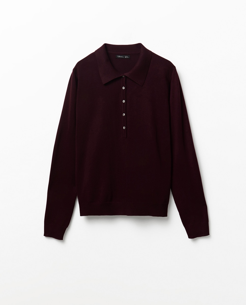 Camisola de malha com colarinho de pólo Bordeaux-6