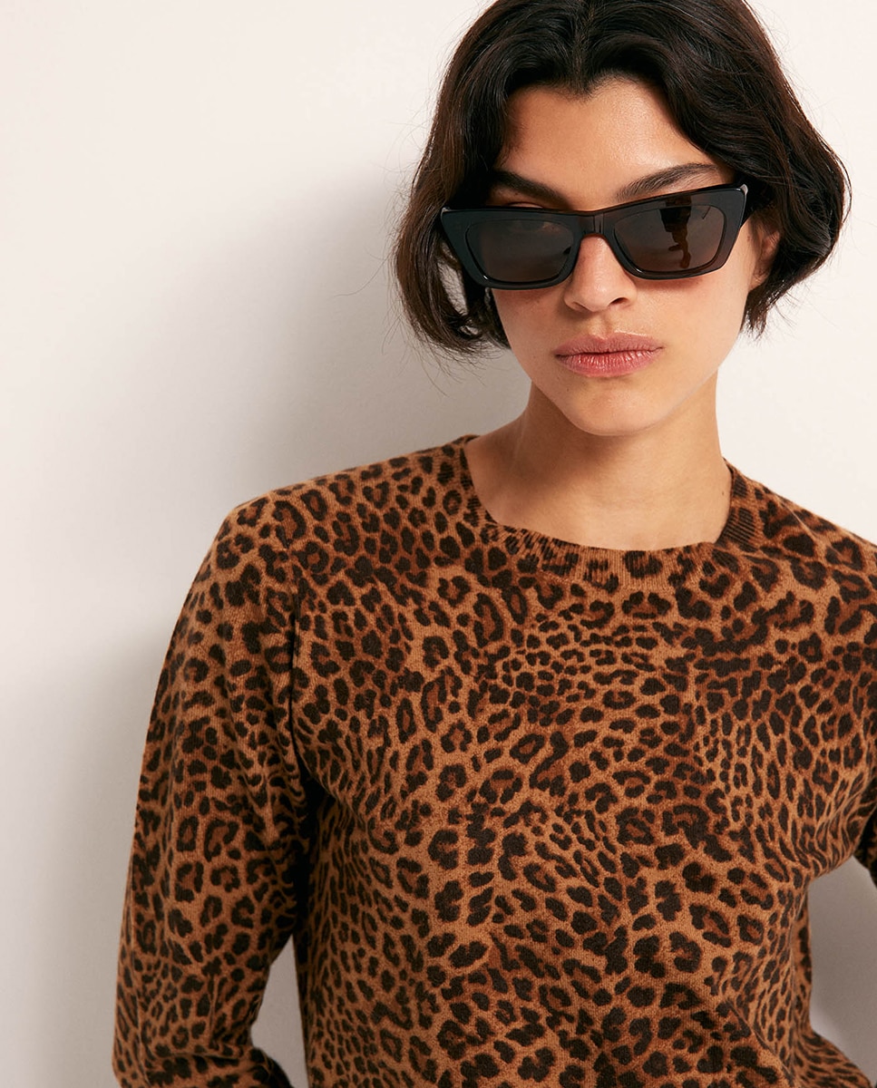 Camisola de Malha com Animal Print 730 Camel-2