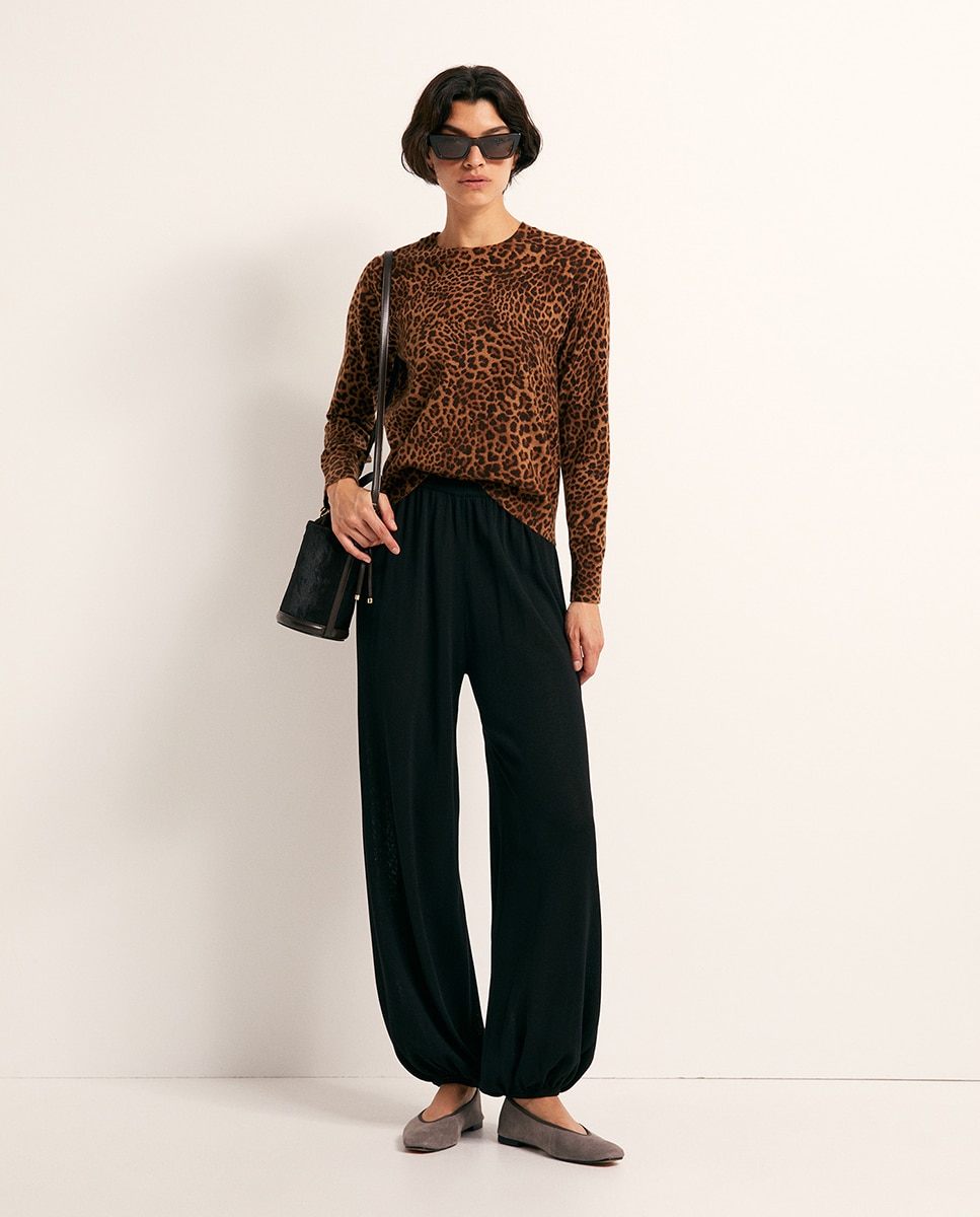 Camisola de Malha com Animal Print 730 Camel-3