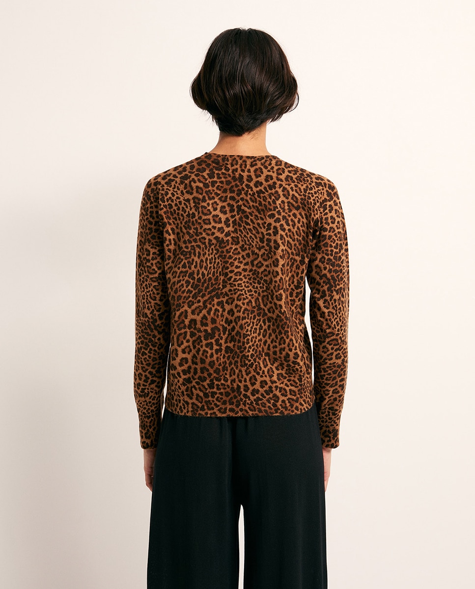 Camisola de Malha com Animal Print 730 Camel-4
