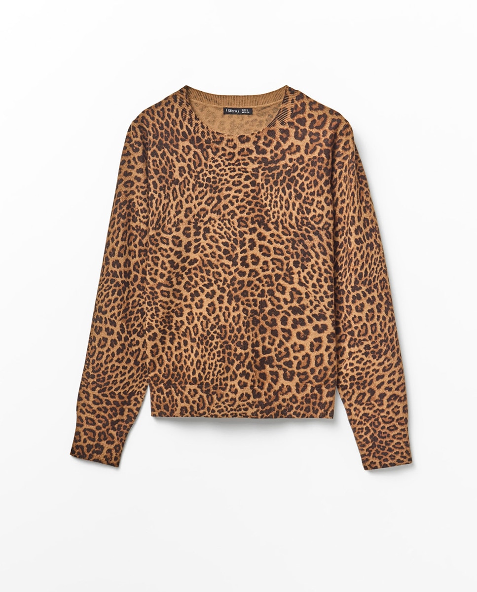 Camisola de Malha com Animal Print 730 Camel-5