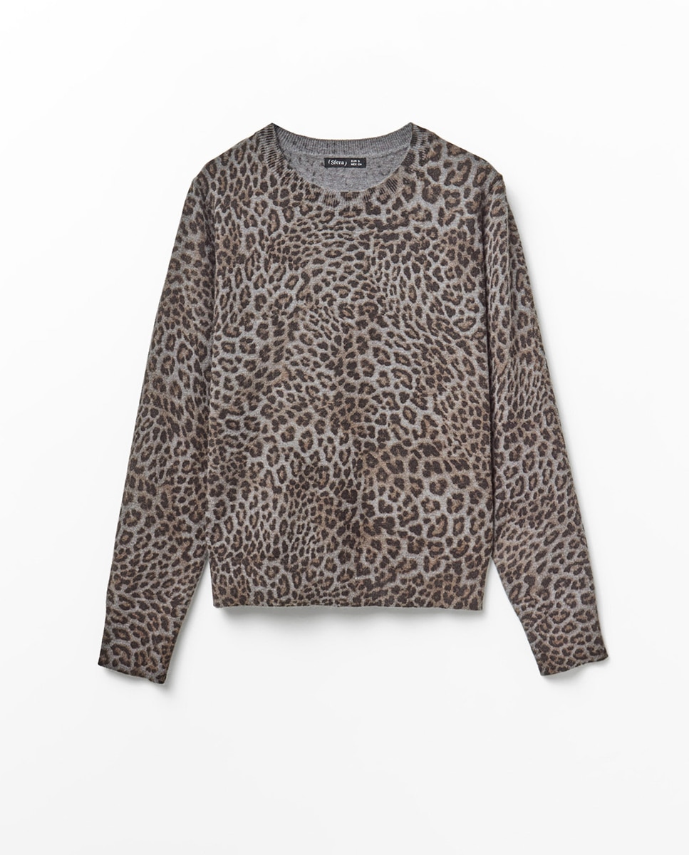 Camisola de Malha com Animal Print 820 Cinzento Médio-5