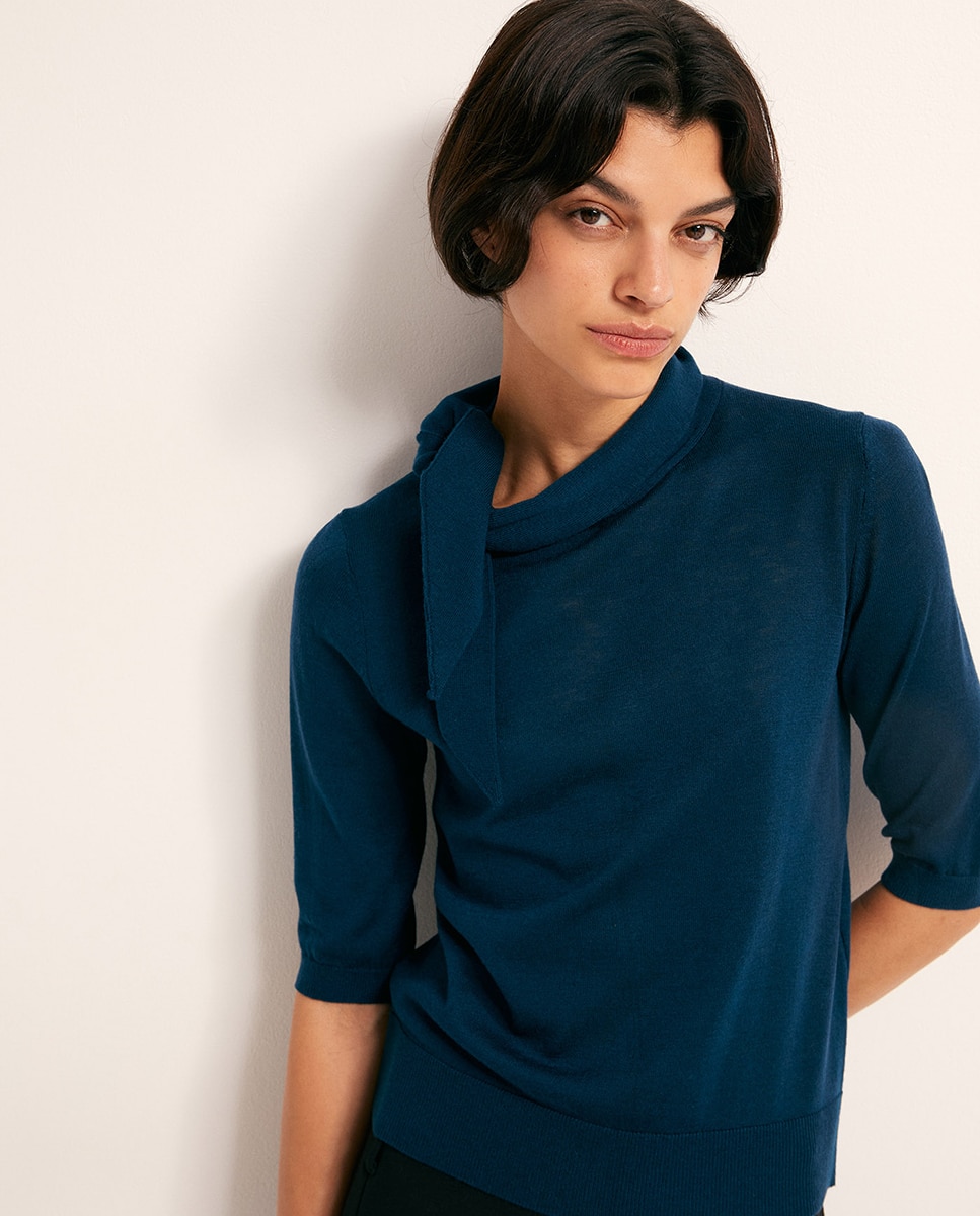 Camisola de Malha com Lenço 430 Azul Escuro-3