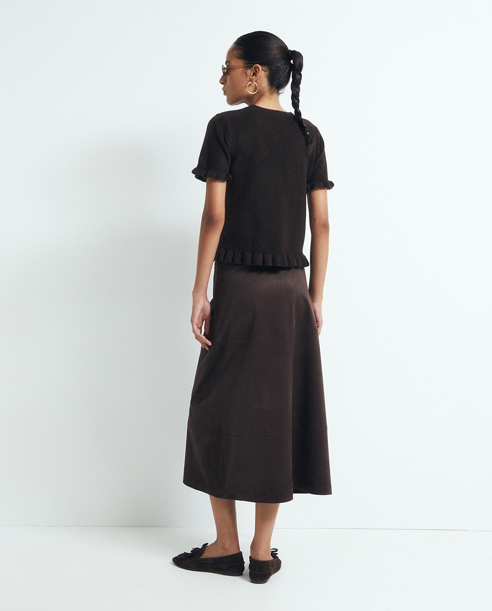 Camisola de malha com folhos Castanho-5