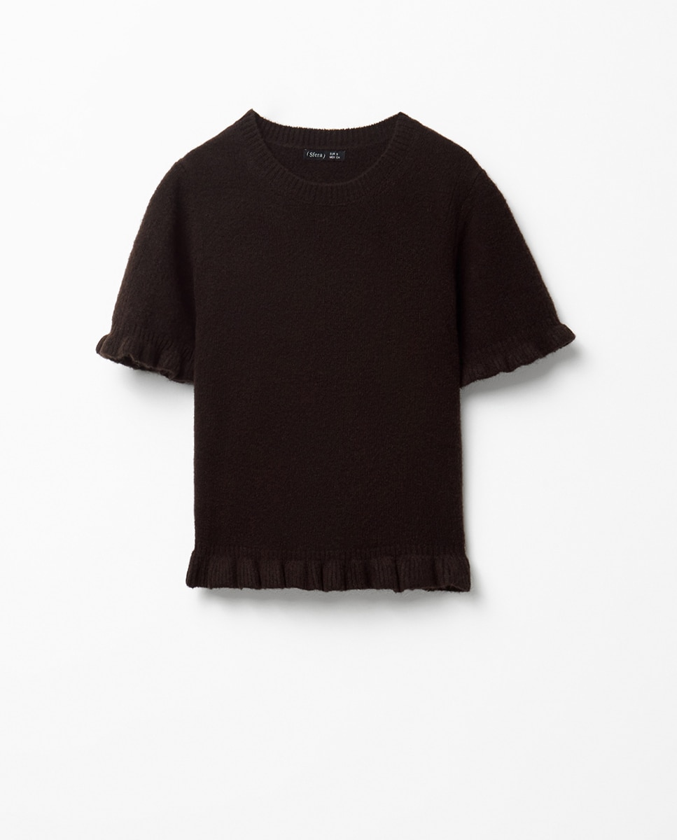 Camisola de malha com folhos Castanho-6