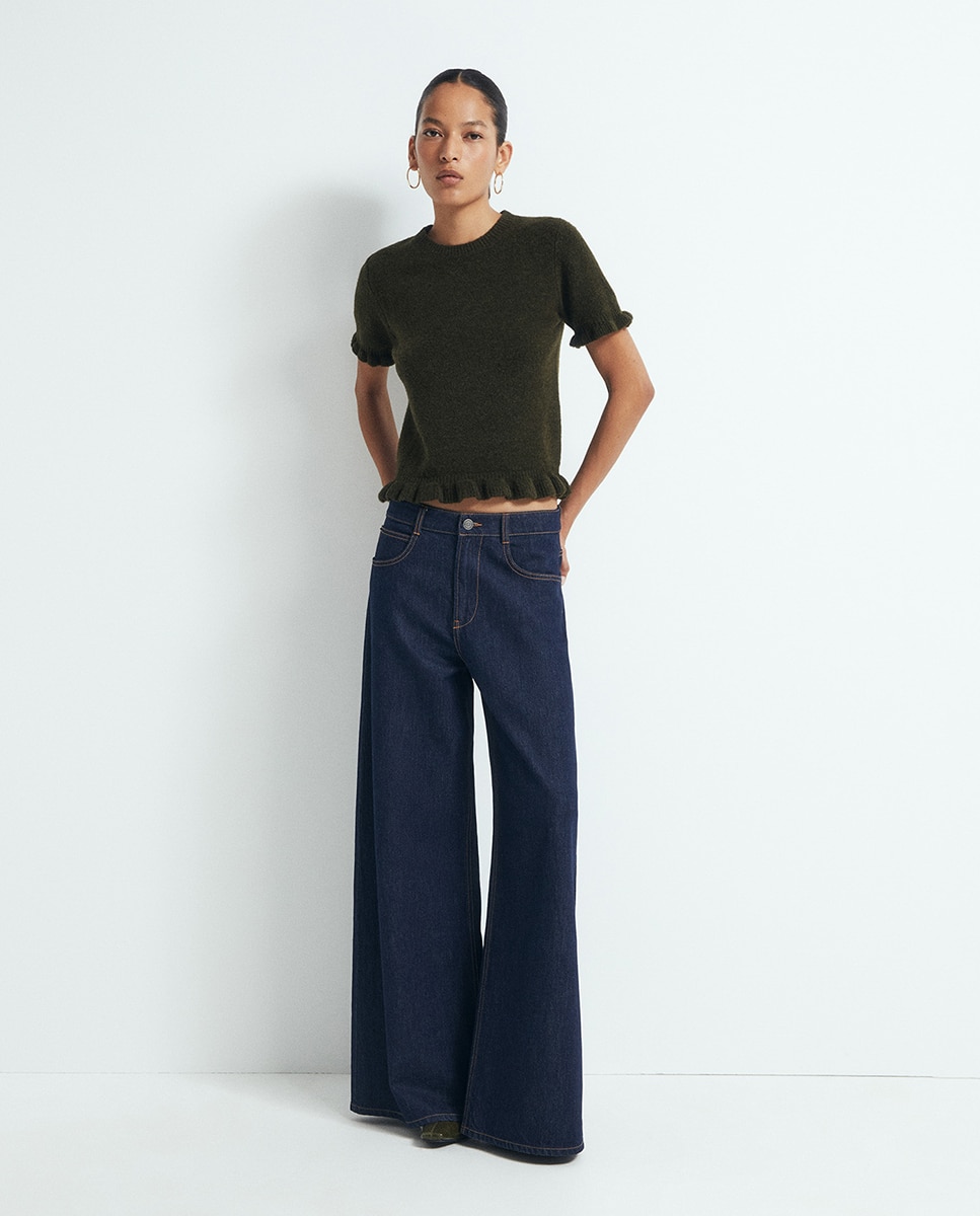 Camisola de malha com folhos 520 Caqui-2