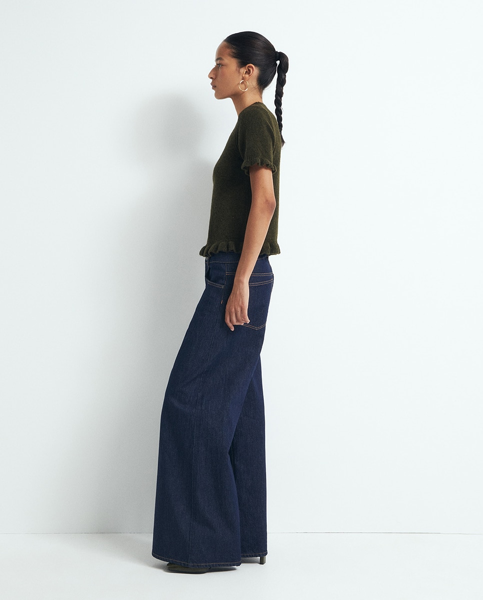 Camisola de malha com folhos 520 Caqui-4