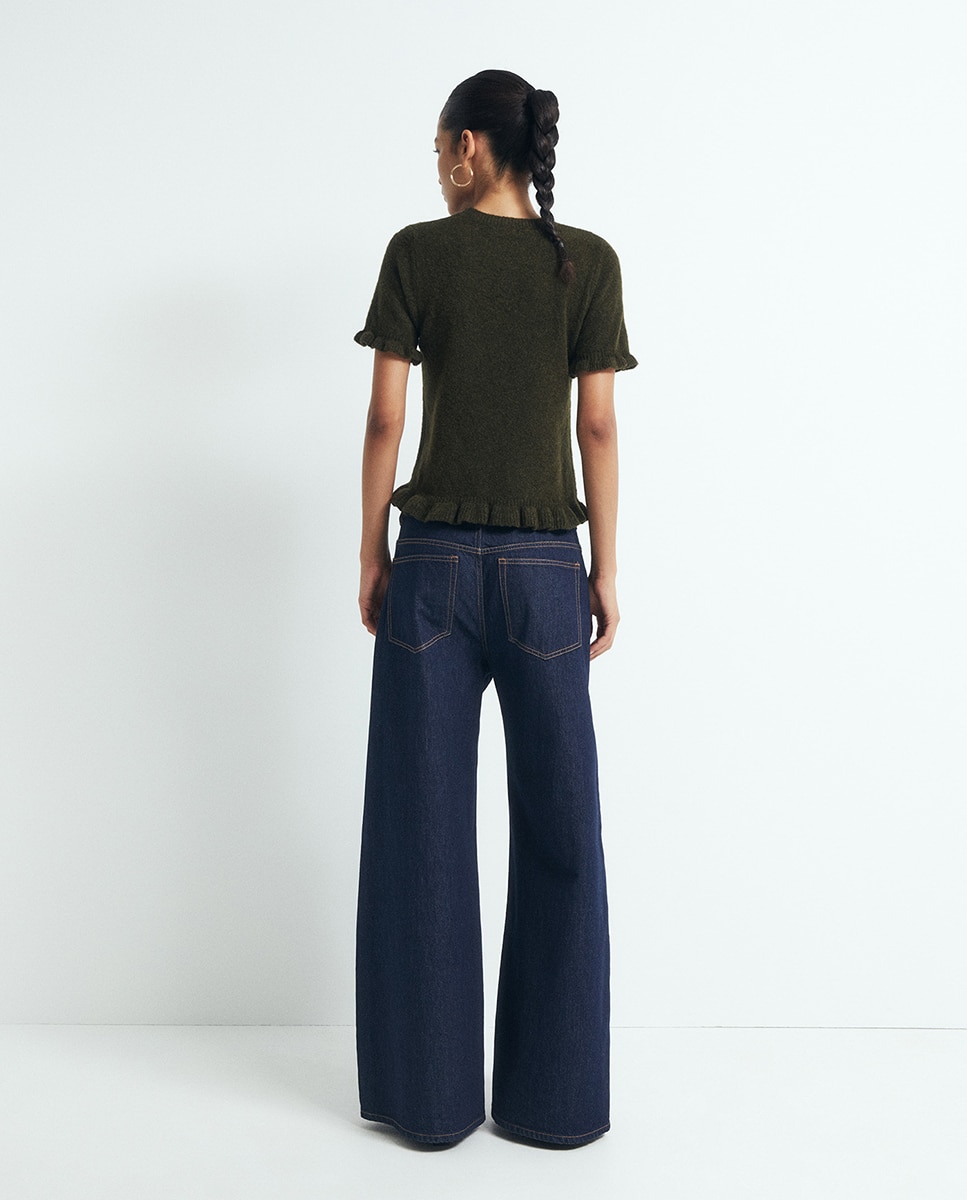 Camisola de malha com folhos 520 Caqui-5
