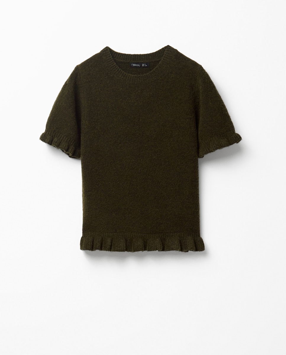Camisola de malha com folhos 520 Caqui-6