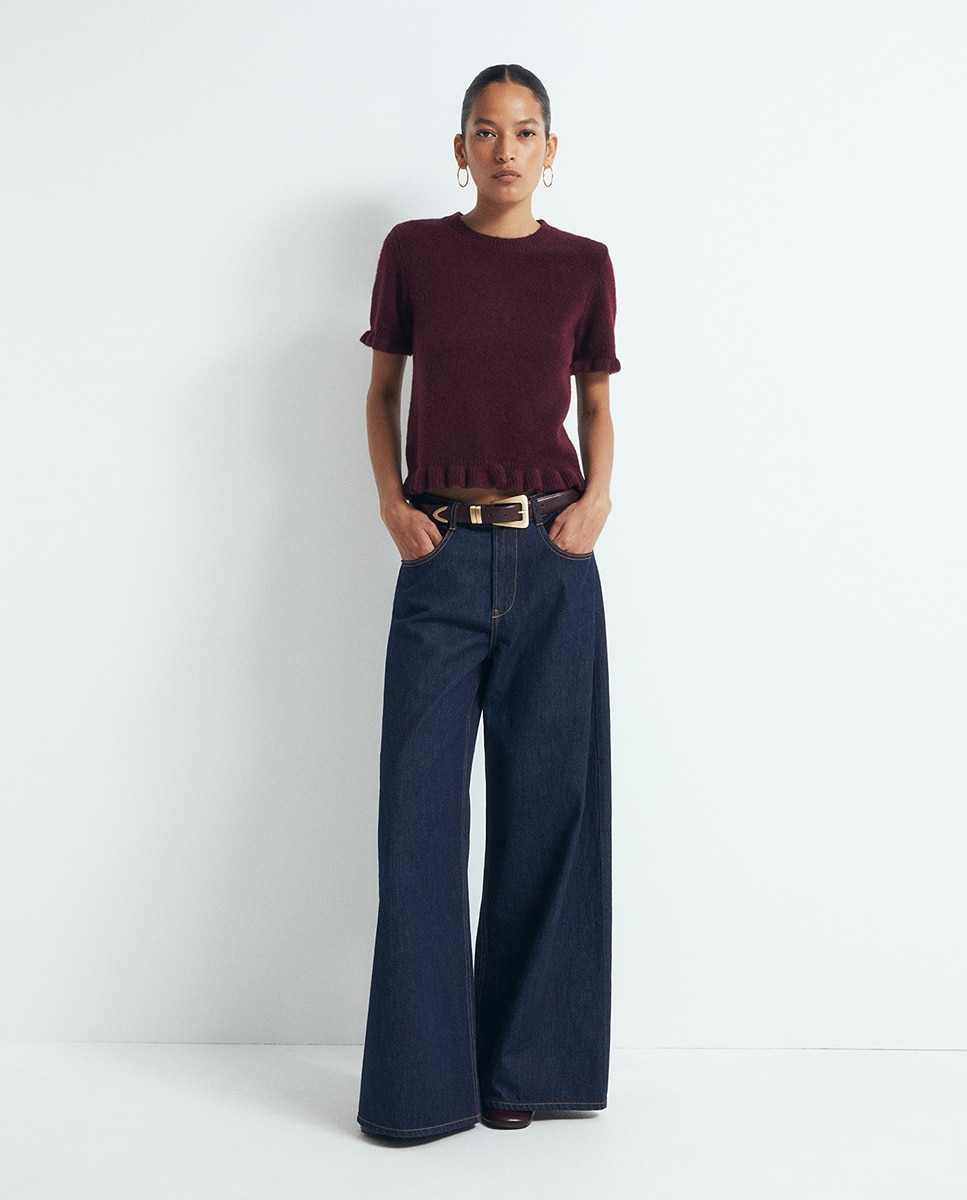 Camisola de malha com folhos Bordeaux-2