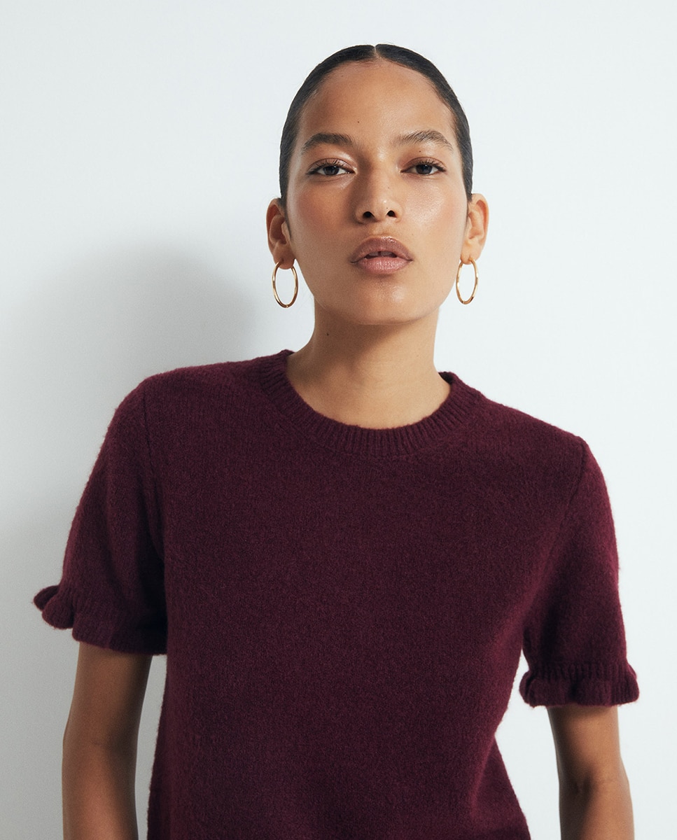 Camisola de malha com folhos Bordeaux-3