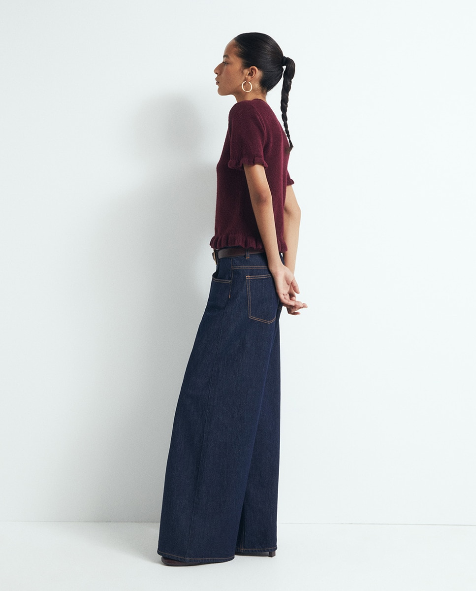 Camisola de malha com folhos Bordeaux-4