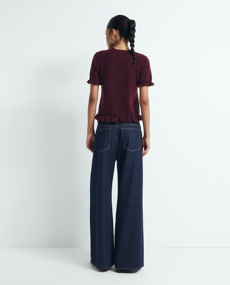 Camisola de malha com folhos Bordeaux-5