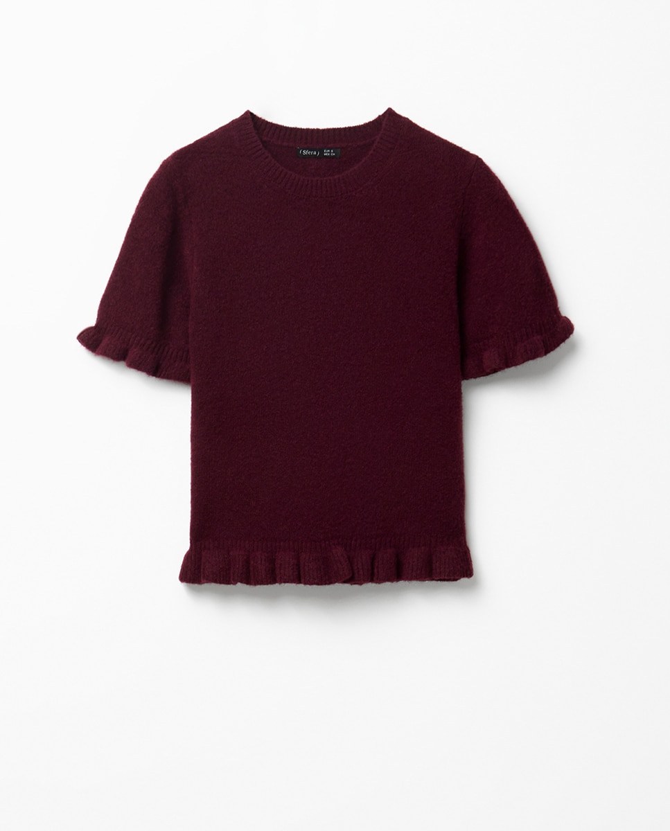 Camisola de malha com folhos Bordeaux-6