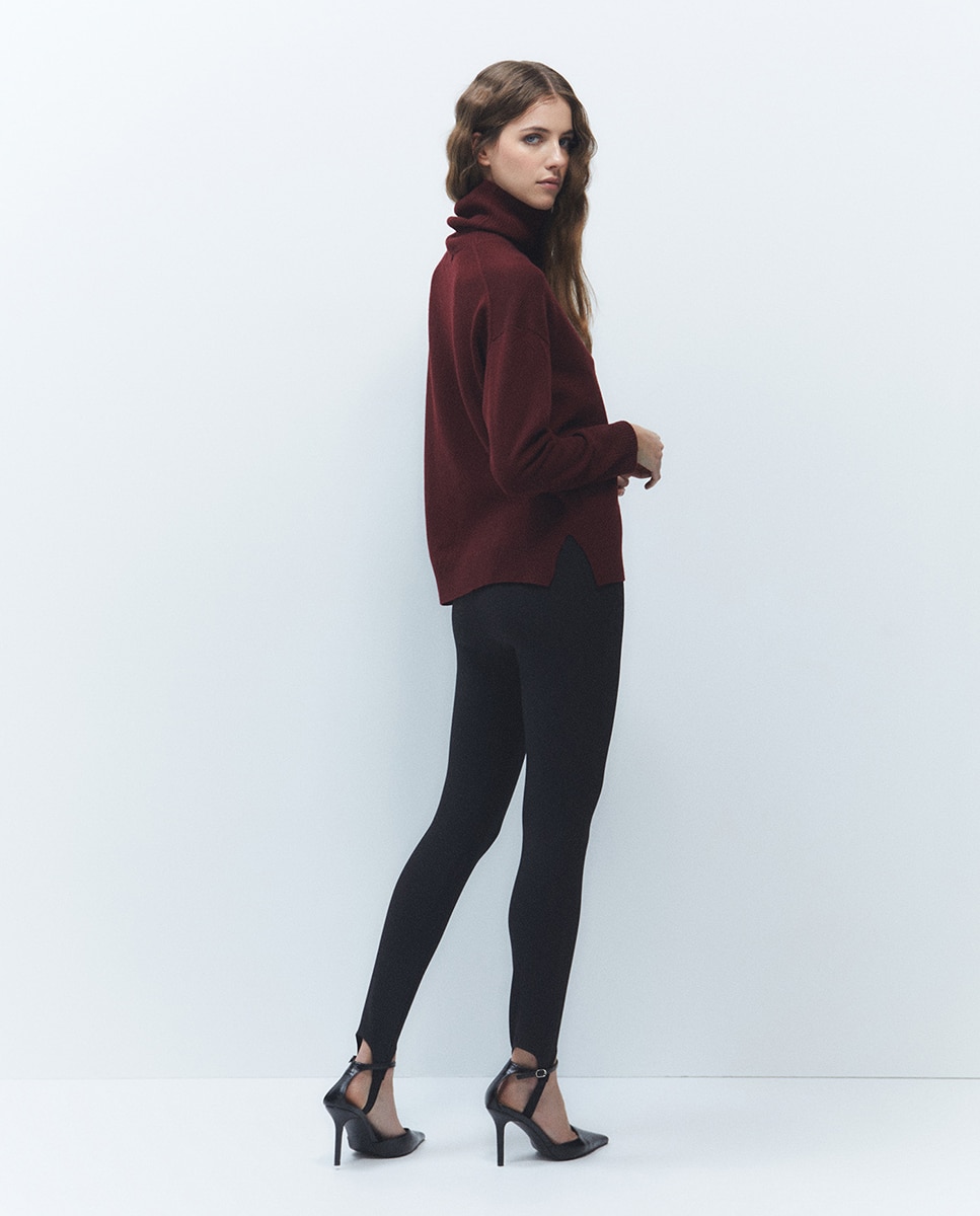 Camisola de Malha 100% Lã com Gola Dobrada Bordeaux-5