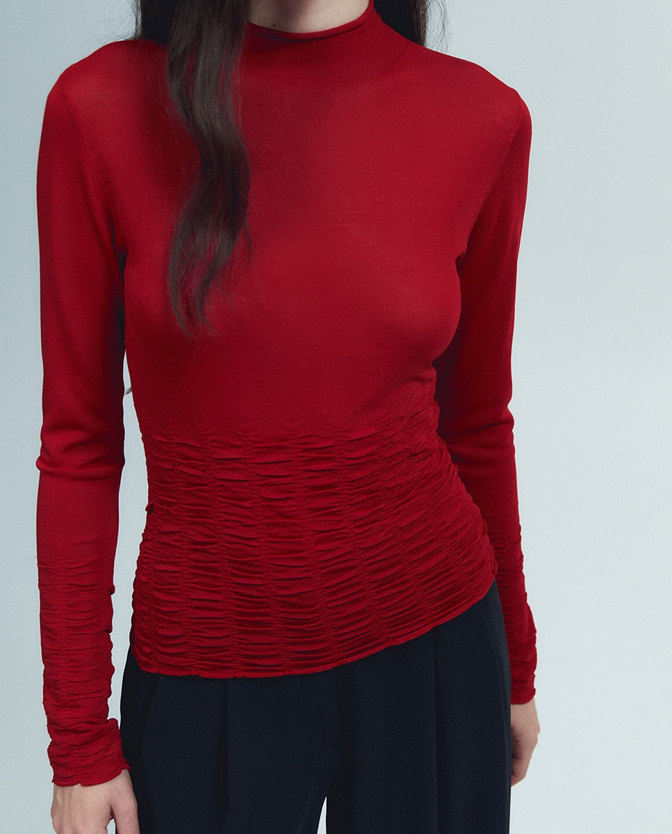 Camisola de Malha com Favos de Mel 600 Vermelho-3