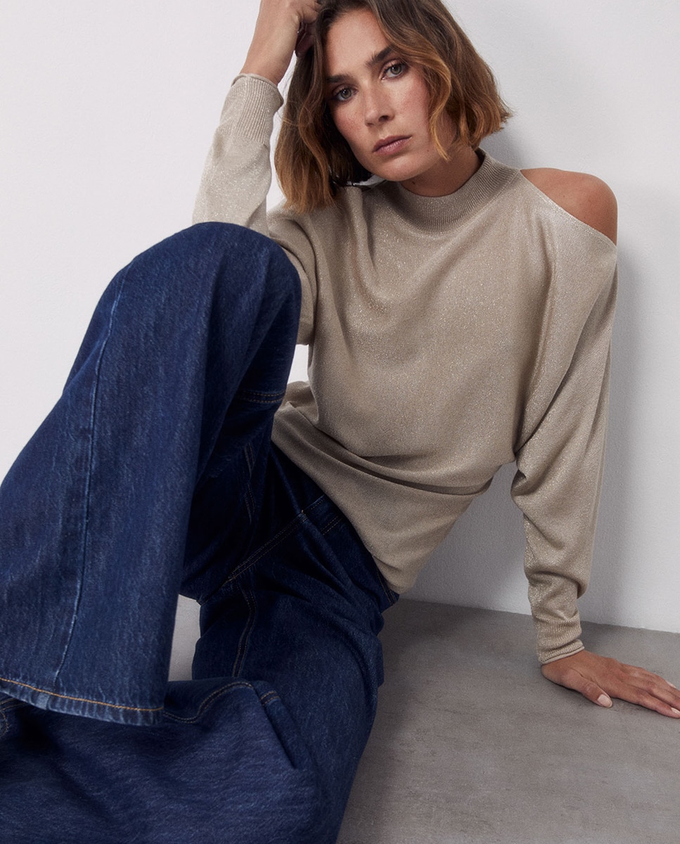 Imagem 1 de Camisola de Malha com Cut Out de Fio Metalizado