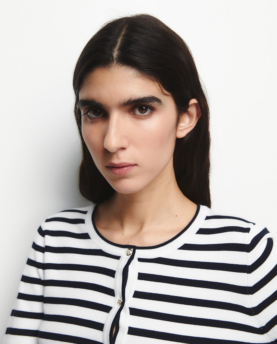 Casaco de malha às riscas Branco-3