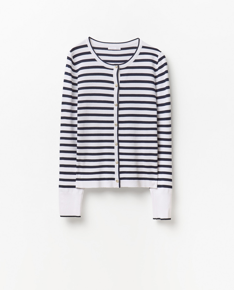Casaco de malha às riscas Branco-4