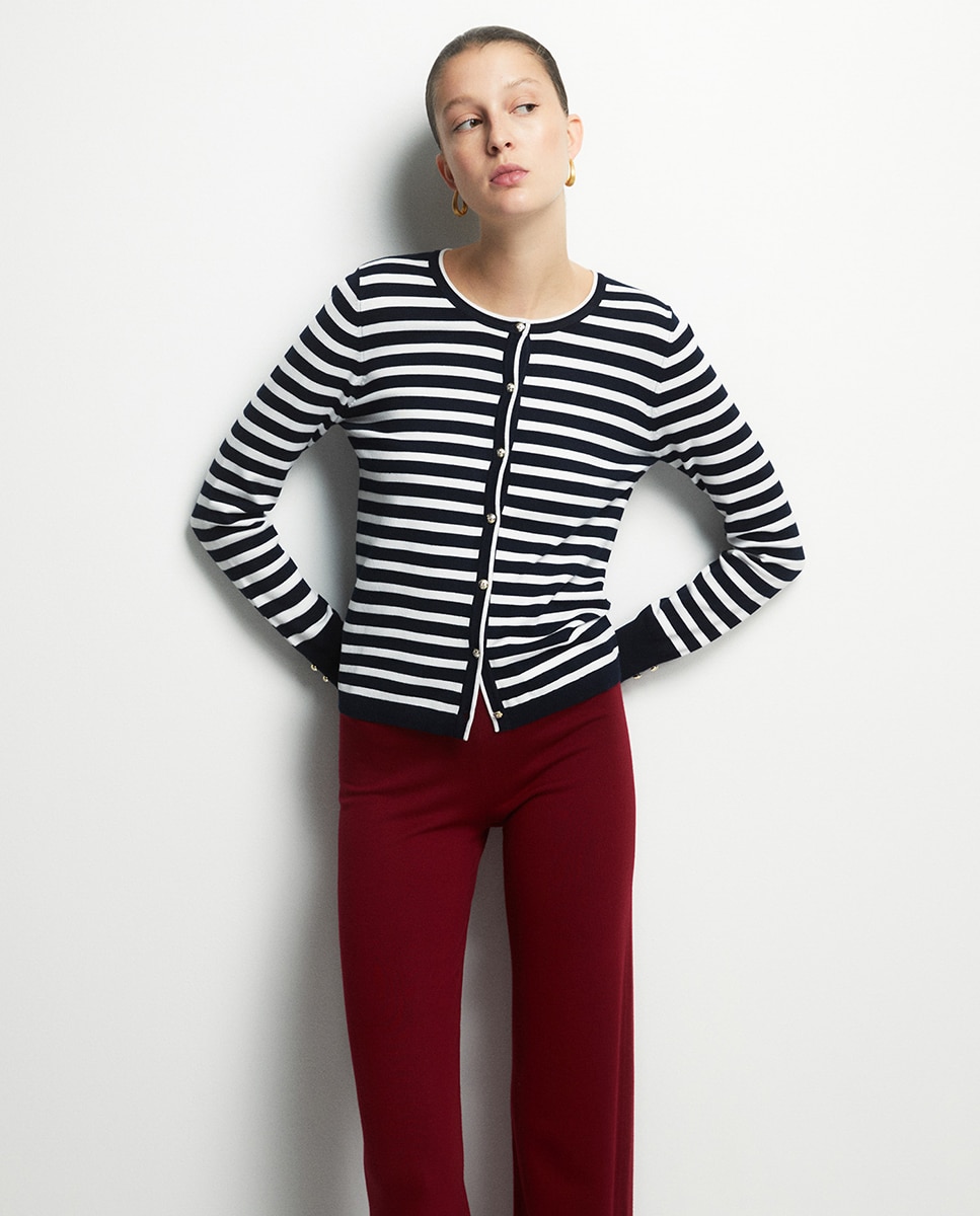 Casaco de malha às riscas Azul-marinho-1